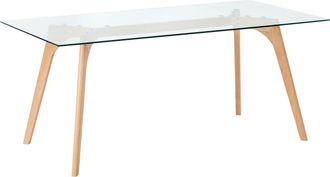 Beliani Tavolo Da Pranzo Rettangolare Piano In Vetro Gambe In Legno 180 X 90 Cm Hudson