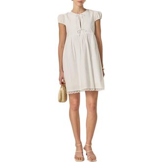 English Factory Faux Pearl Detail Scallop Hem Cotton Minidress in White at Nordstrom, Size X-Small