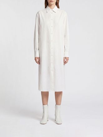 Jil Sander Abito chemisier midi in cotone con collo francese e maniche lunghe
