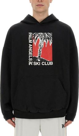 Palm Angels Black Graphic Hood Sweatshirt