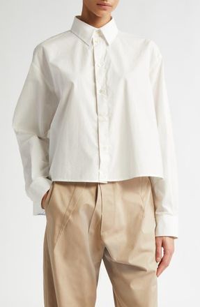 Maison Margiela Deconstructed Cotton Poplin High-Low Button-Up Shirt in Off White at Nordstrom, Size 8 Us