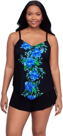 Trimshaper Hank Handkerchief Tankini Swimsuit Top in Rainforest Garland at Nordstrom, Size 12