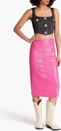 Moschino Cropped Crystal Denim Top In Multi