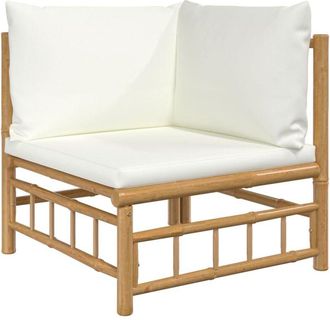 vidaXL Sof&aacute; Esquinero De Jard&iacute;n Bamb&uacute; Con Cojines Blanco Crema Vidaxl
