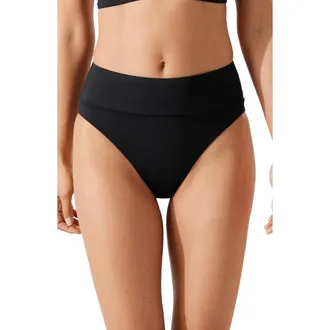 Tommy Bahama Palm Modern High Waist Bikini Bottoms in Black at Nordstrom, Size Medium