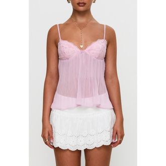 Princess Polly Zami Lace Pleated Camisole in Pink at Nordstrom, Size 10