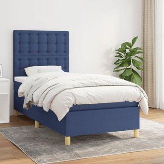 vidaXL Cama Box Spring Con Colch&oacute;n Tela Azul 80x200 Cm Vidaxl