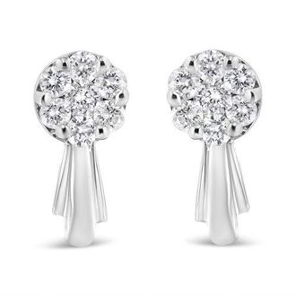 House of Brilliance 14K Gold 3/4 Cttw Diamond Floral Cluster Drop and Dangle Stud Earrings in White at Nordstrom