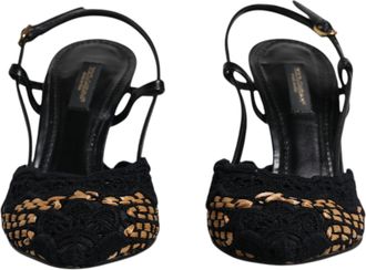Dolce & Gabbana Black Brown Lace High Heels Slingback Womens Shoes (Pre-Owned)