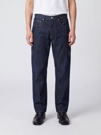 HTC Straight Fit Studded Cotton Denim Jeans with Embroidery