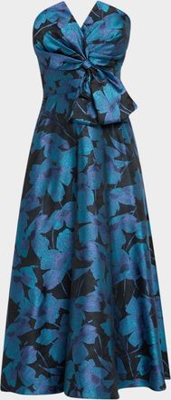 Aidan Mattox Strapless A-Line Floral Jacquard Midi Dress