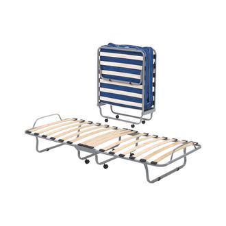 Dmora Dmora - Cama Plegable Damati, Cuna Ortop&eacute;dica Plegable Individual, 100% Made In Italy, Cuna Con Funda De Ecopiel, Con Colch&oacute;n Cm 80x190 Incluido, Blan