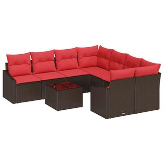 vidaXL Juego De Sof&aacute; 9 Uds. 3-n&uacute;mero De Plazas Marr&oacute;n Y Rojo Vidaxl