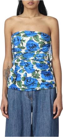 Philosophy di Lorenzo Serafini Sleeveless Tops, female, Blue, 2XS, Blue Floral Tube Top