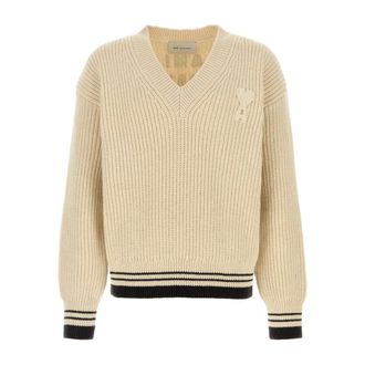 Ami V-neck Knitwear, male, Beige, Size: M De Coeur V-neck Sweater