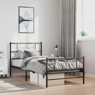 vidaXL Estructura Cama Sin Colch&oacute;n Con Estribo Metal Negro 100x200 Cm Vidaxl