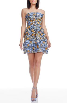 Dress The Population Marilyn Butterfly Appliqu&eacute; Strapless Cocktail Minidress in Sky Blue Multi at Nordstrom, Size Small