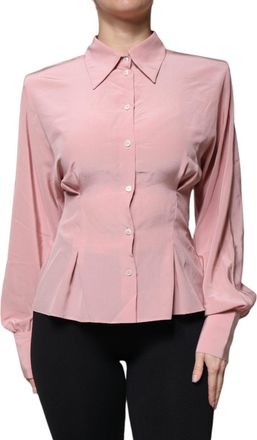 Dolce & Gabbana Womens Pink Cotton Long Sleeves Collared Blouse Top Silk