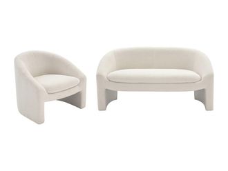 VENTE-UNIQUE.COM Conjunto sof&aacute; y sill&oacute;n fijo poli&eacute;ster 3 plazas blanco 137x74cm
