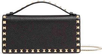 Valentino Garavani Rockstud Chain Wallet In Garnet Calfskin