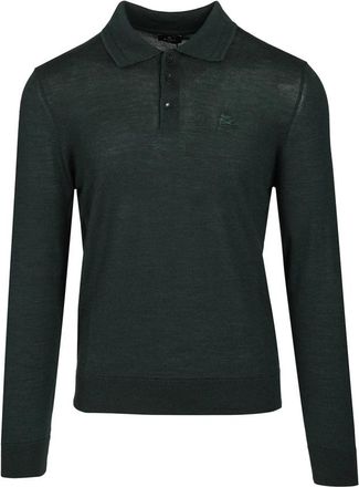 Etro Tops, Heren, Groen, XL, Wol, Wol en zijde poloshirt
