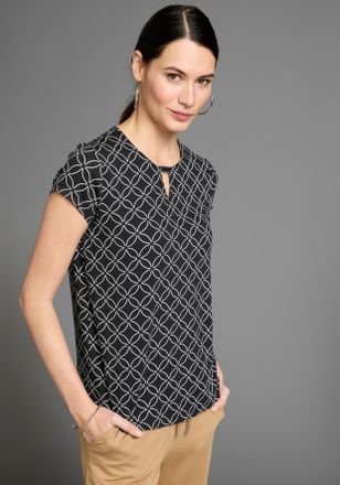 Daniel Hechter Kurzarmshirt HECHTER PARIS, Damen, Gr. 34, schwarz-weiss (schwarz, wei&szlig;, gemustert), Jersey, Obermaterial: 95% Viskose, 5% Elasthan, gemustert, figuru