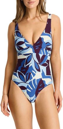 Sea Level Australia Rumba Longline Tie Back A- to DD-Cup One-Piece Swimsuit in Denim Blue at Nordstrom, Size 10