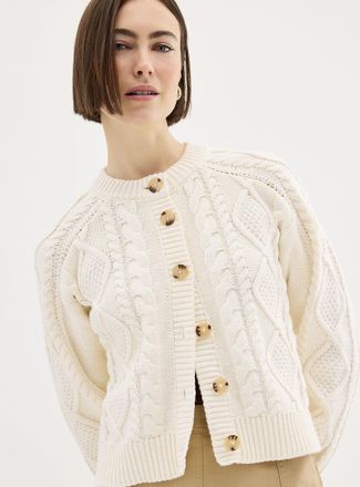 Part Two Womens Thick-knit twisted-cable Cardigan Sweater