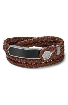 Bulova Braided Leather & Stainless Steel Wrap Bracelet in Brown at Nordstrom Rack