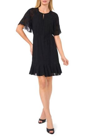 CeCe by Cynthia Steffe Flutter Sleeve Tie Waist Dress in Rich Black at Nordstrom, Size Medium