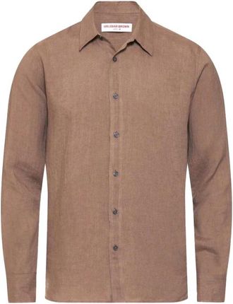 Orlebar Brown Paarse Wijn Linnen Vakantieshirt - Heren - Casual Overhemden - Bruin - 2XL - Linnen - Overhemden