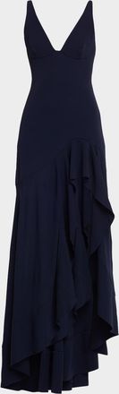 Stella McCartney Sleeveless V-Neck Frill Slit Maxi Dress