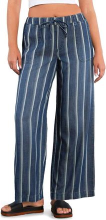 BILLY T Daydream Stripe Tie Waist Wide Leg Pants in Indigo Cabana Stripe at Nordstrom, Size X-Large