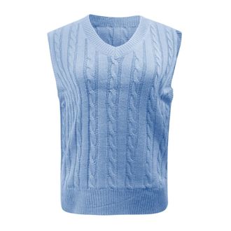 Generic Casual Tank Tops Womens Blouse Tunic Vest Shirts Ladies Solid Color Knit Vest Pullover V Neck Vest Sweater Sleeveless Vest Top Foe Women (Blue, M)