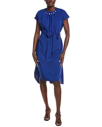 Gracia Gathered Pearl Neck Midi Dress