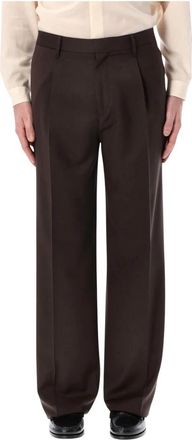 Lardini Pleated Wide Broeken - Heren - Wijde Broeken - Bruin - M - Leer - Broeken