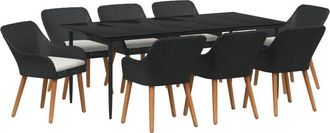 vidaXL Garden Dining Set with Cushion 9 pcs Black Poly Rattan Vidaxl