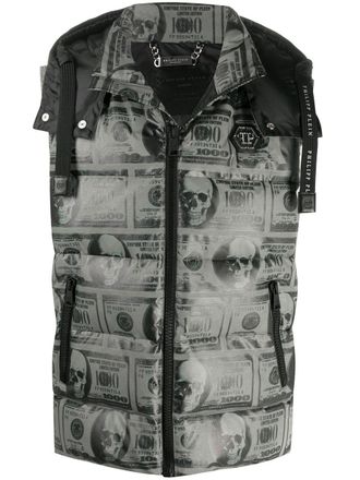 Philipp Plein SKull Dollar feather down vest - men - Feather Down/Polyester/Polyester/Polyurethane/Glass Fiber - S - Grey