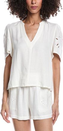 Splendid Cayden Embroidered Flutter Linen-Blend Top
