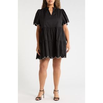 Sugarlips Kyra Poplin Tiered Scallop Minidress in Black at Nordstrom, Size 2X