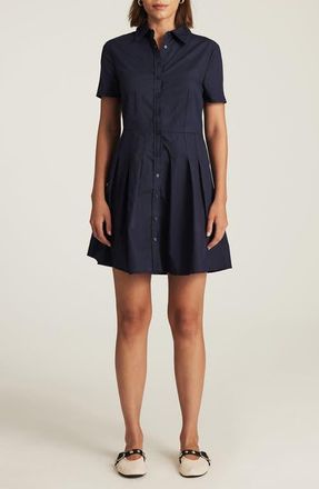 Mavi Pleated Cotton Mini Shirtdress in Navy Blazer at Nordstrom, Size Medium