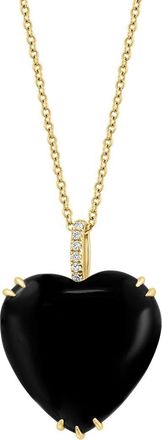 Effy 14K Yellow Gold Diamond Onyx Heart Pendant Necklace - 0.4 ctw. in Black at Nordstrom Rack