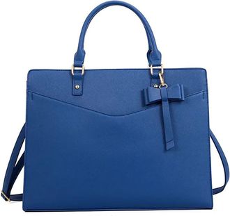 Generic Compatible For Women 15.6 Inch Leather Tote Work Business Office Briefcase Large Lightweight Handbag Shoulder(Bule)
