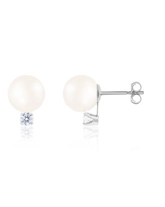 Splendid Pearls Vermeil 0.1 Ct. Tw. Diamond 7-8Mm Pearl Earrings