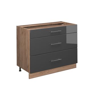 Vicco Mueble Bajo De Cocina Fame-line, Antracita Alto Brillo/roble Dorado, 100 Cm Sin Encimera, Vicco