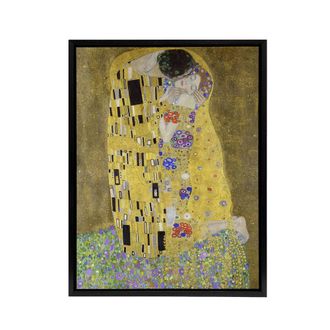Artery8 The Kiss Iconic Couple Painting Framed Canvas Wall Art Print Klimt in Gold | Size: W24 x H32