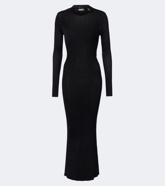 Saint Laurent Cassandre ribbed-knit silk maxi dress