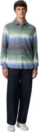 Missoni Gradient Zig Zag Cotton Knit Shirt With Breast Pocket in Blue & Green at Nordstrom, Size 54 It