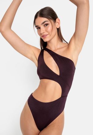 Lascana Monokini LSCN BY LASCANA Nele, Damen, Gr. 32, N-Gr, lila (aubergine), Polyamid, leicht gl&auml;nzend, unifarben, Badeanz&uuml;ge Monokini, mit gl&auml;nzender Beschi