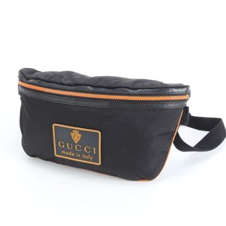 Gucci Black Orange Leather Nylon Pouch Shoulder Bag Sling Bag (Pre-Owned)